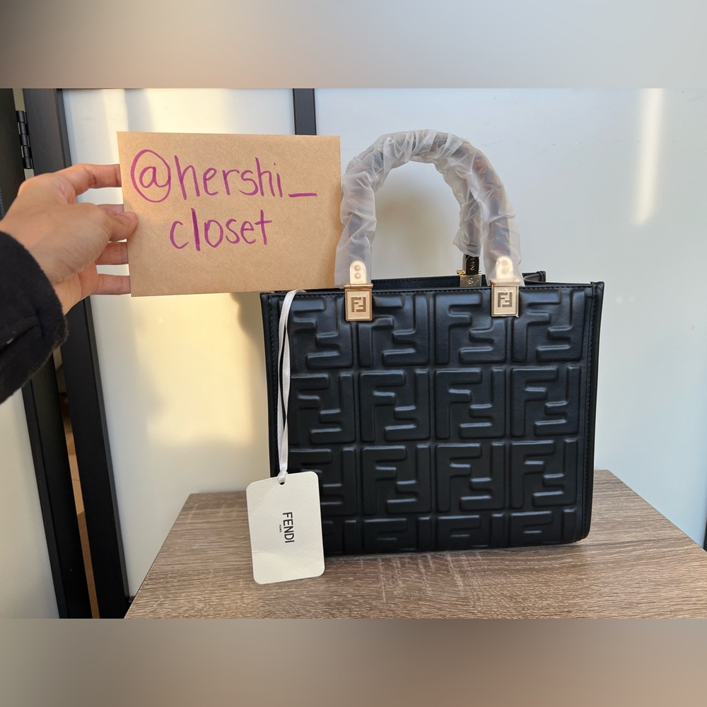 NEW Authentic Fendi Vitello Small Zucca Sunshine Tote Leather Black - Picture 8 of 13